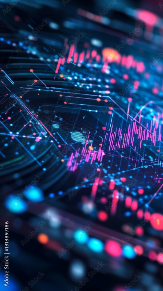 Poster vivid abstract digital data visualization showcasing intricate patterns and colorful graphics repres