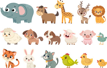 Set of cute designer animals on white background, For printing on fabric, postcard, wrapping paper, book, picture, Vector illustration   