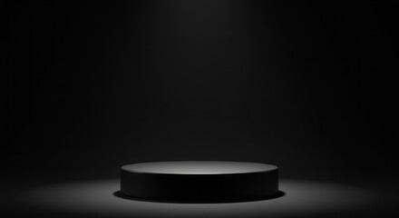 simple empty stage with a round black design in a dark space background
