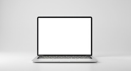 Isolated on white, a silver portable laptop computer with a blank screen displays modern technology