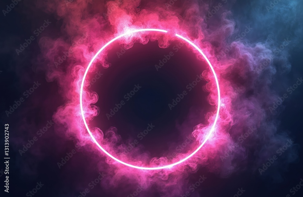Aufkleber dramatic illustration of neon smoke exploding outwards with empty center, creating hot lighting ring