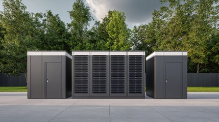 Fototapeta premium Modern Energy Storage Systems Amidst Green Environment Landscape