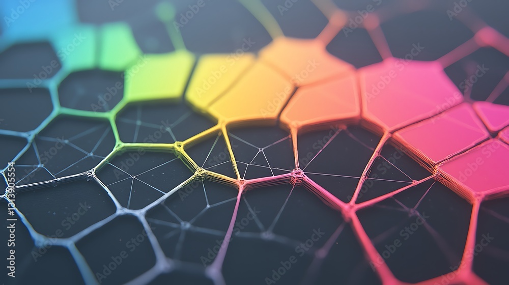 Poster dynamic and colorful fractal design with hexagonal patterns
