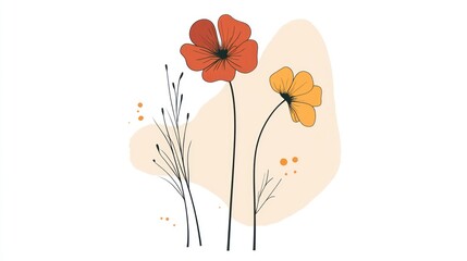 Orange and yellow flowers, abstract background, minimalist design, floral illustration, website graphic