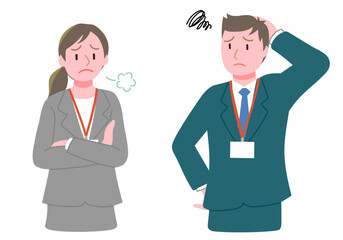 スーツで働く若い男性と女性-困る、悩む