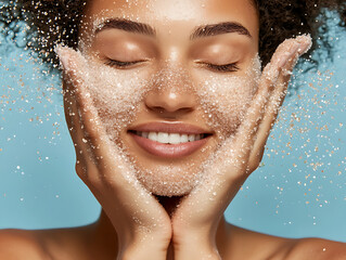 Self-care ritual woman experiencing a sugar scrub facial studio beauty treatment close-up natural glow