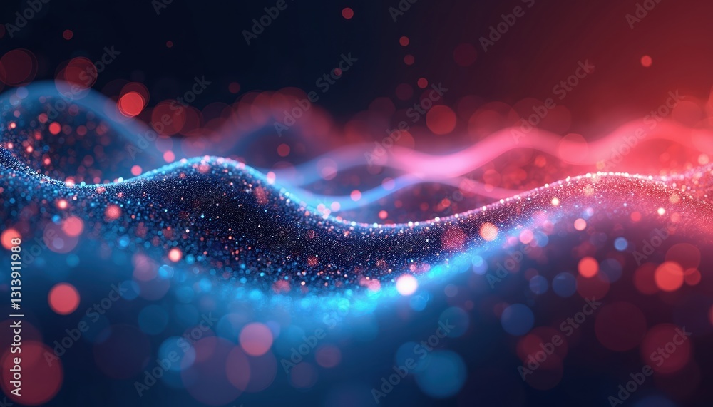 Aufkleber Futuristic abstract background with wave motion effect created by red, blue lights. High-tech network, communication concept for tech banner, web design, landing page, wallpaper, product
