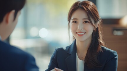 Fototapeta premium Young Business woman and man using stylus pen and digital tablet, business woman manager handshaking greeting client in office,working on laptop computer at office.