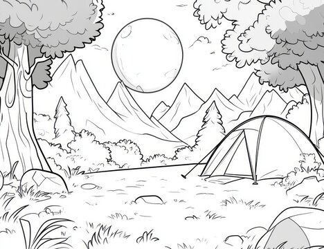 You can print this nature camping outdoor coloring page on standard 8.5x11 inch paper