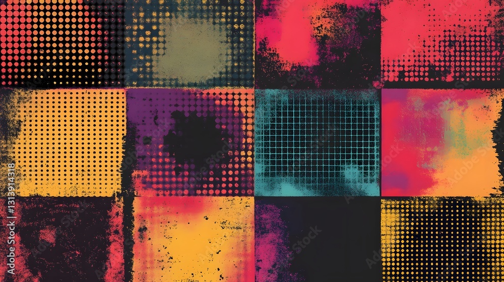 Poster Vibrant Colorful Digital Patterns and Shapes in Abstract Geometric Composition