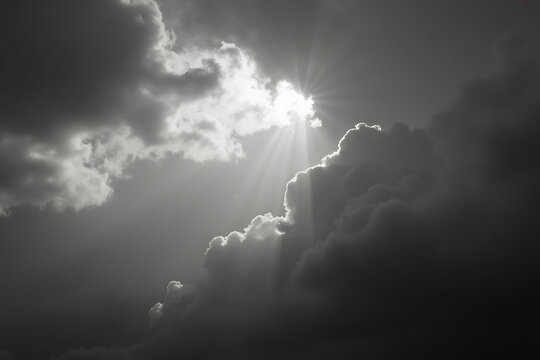 A highly detailed monochrome stormy sky, featuring dramatic rolling clouds in deep shades of gray, creating a moody and atmospheric effect