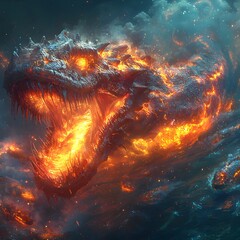 Molten Sea Serpent Battling in a Fiery Ocean of Glowing Lava