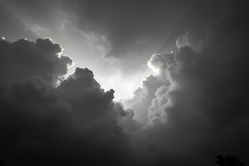 A highly detailed monochrome stormy sky, featuring dramatic rolling clouds in deep shades of gray, creating a moody and atmospheric effect