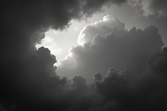 A highly detailed monochrome stormy sky, featuring dramatic rolling clouds in deep shades of gray, creating a moody and atmospheric effect
