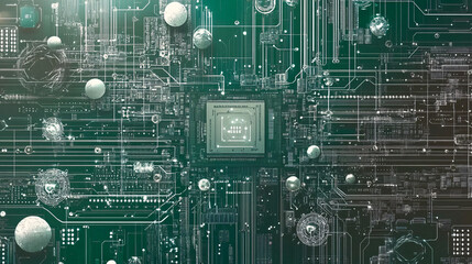 Fototapeta premium a green circuit matrix with intricate connections and soft lighting conveying a digital network