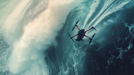 Aerial innovation drone explores the aquatic realm filming majestic ocean waves