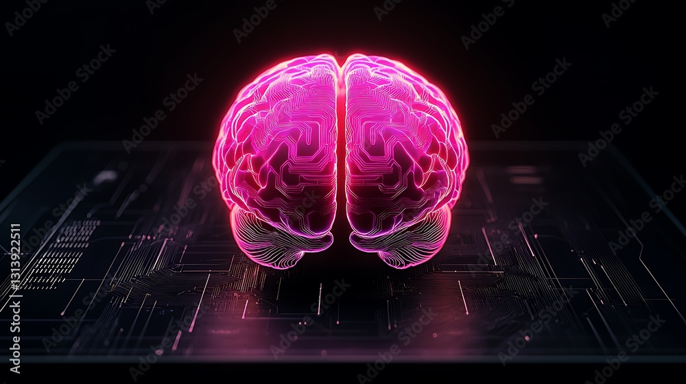 Poster abstract representation of ai algorithms with futuristic brain design