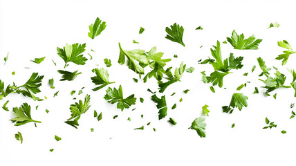Chopped dry parsley leaves flying, isolated on white background