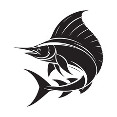 Striking Sailfish silhouette, a bold representation of marine life - Sailfish illustration - Minimalist Sailfish vector - Fish silhouette
