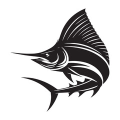 Sleek Sailfish silhouette, a masterpiece of marine agility - Sailfish illustration - Minimalist Sailfish vector - Fish silhouette
