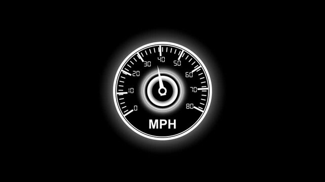 Speedometer display mph Speedometer going to max speed and then slow down to zero. Loop able Extremely fast driving, car speedometer showing acceleration, drunk driving