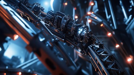 Futuristic Mechanical Structure in Dark Interior