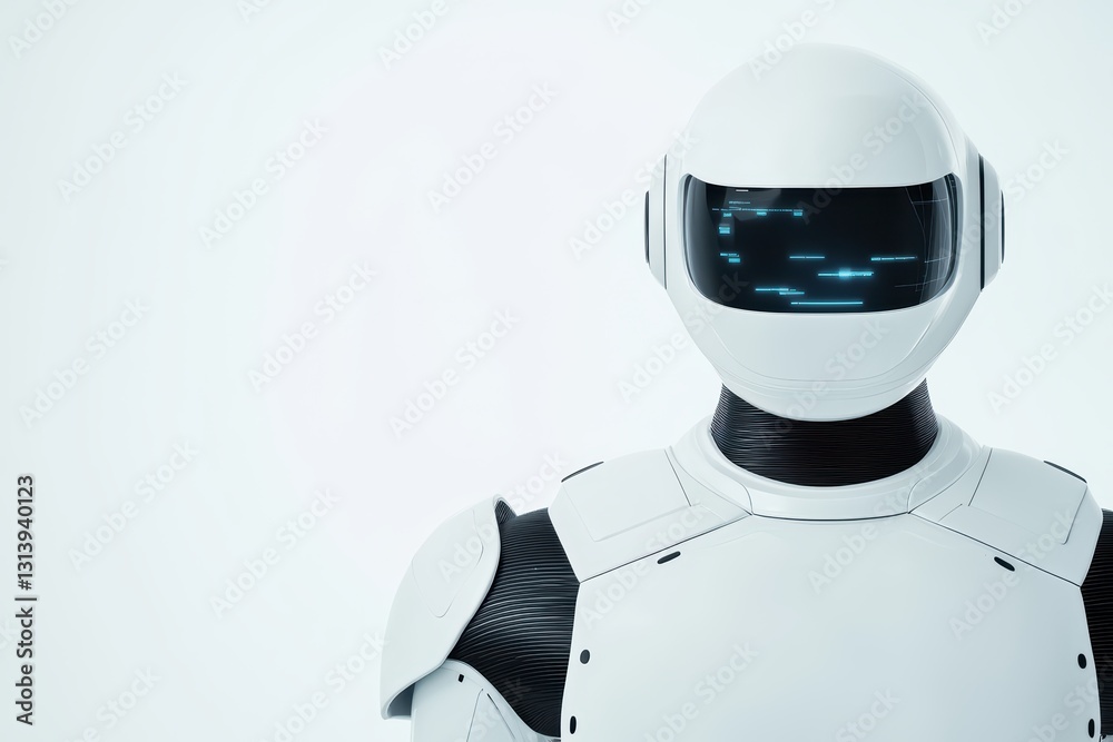 Poster futuristic robot displaying concept of artificial intelligence and ethical guidelines in technology