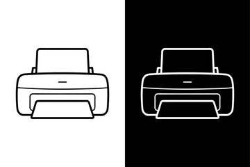 Simple Printer Doodle Line Icon High-Quality Black and White Silhouette Vector.