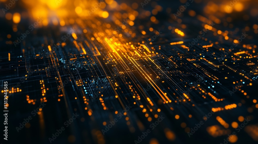Poster futuristic abstract visualization of glowing lines and data flow in digital network environment