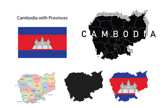 Cambodia flag and map illustration vector.