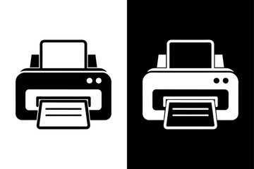  Doodle Printer Silhouette Vector Icon Black and White Background.