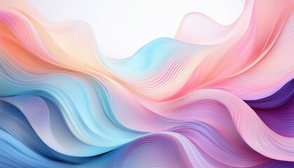 Obraz premium Background with delicate, flowing lines in pastel colors on a white backdrop, creating a subtle and elegant aesthetic. Perfect for minimal, modern, and sophisticated designs