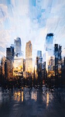 Obraz premium Modern cityscape with mirrored skyscrapers reflecting urban skyline
