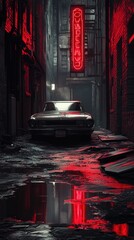 striking dark photograph of an eerie alley in a city at night.