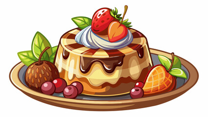 pudding, white background, front view, delicious and tempting, white background, photo magazine
