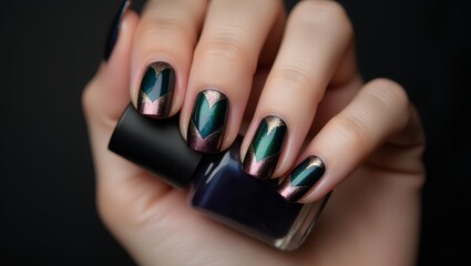 Close-up Nail Art in Dark Dramatic Tones