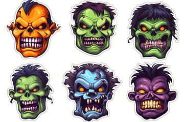 Six Distinct Zombie Heads in a Variety of Colors and Expressions