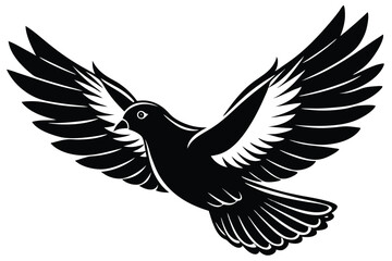 Obraz premium dove or pigeon flight silhouette vector illustration on white background