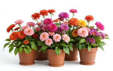 Fototapeta premium close up, Beautiful potted flowers in bloom garden decor on white background