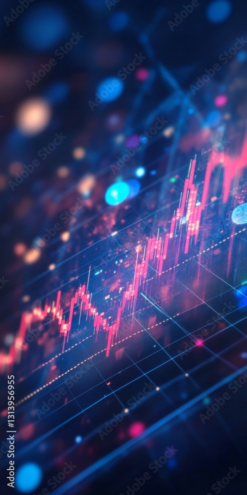 Poster dynamic financial data analytics visualization with colorful graph representation and bright backgro