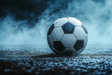 Moving the soccer ball around the splash drops on the stadium field is happening