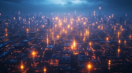 Fototapeta premium Cyberpunk city with glowing digital ads and smart buildings