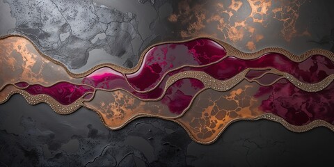 Abstract design with textured black, copper, and magenta flowing organic shapes