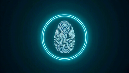 A Glowing Teal Fingerprint, Securely Encased Within A Vibrant Circle, Symbolizes Digital Identity And Personal Security With A Neon Light Effect