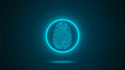 A Glowing Fingerprint, A Unique Digital Identity, Secured Within A Vibrant Blue Circle, Illuminated Against A Dark Background
