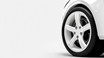 Automotive Elegance White Car Wheel and Tire Showcase with Clean Background 3D Rendered Visual