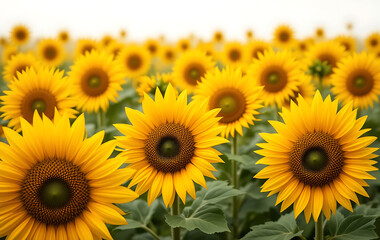 Fototapeta premium closeup, Field of sunflowers in full bloom joy and positivity on white background