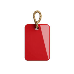 Bright Red Label Tag with Twisted Rope Hanger Ideal for Gifts, Pricing, Branding, or Crafting Purposes on a Clean White Background