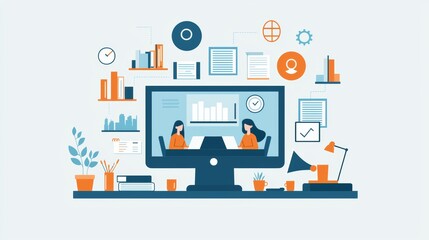 Energized Remote Collaboration - Diverse Team of Professionals in Virtual Meeting Illustration