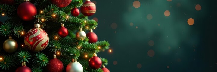 A majestic fir, adorned with shimmering ornaments and twinkling lights , decorations, fir tree